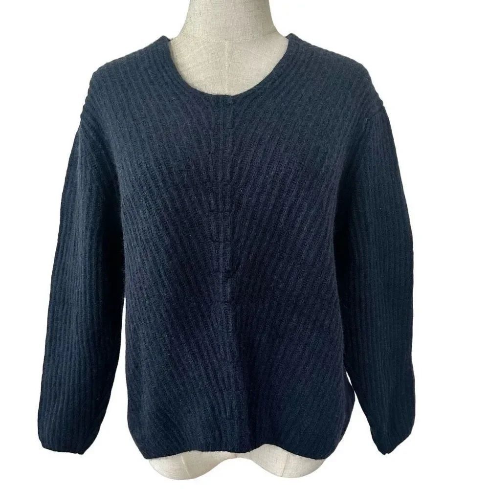 Sly navy blue V neck long sleeved  wool blend sweater
